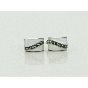 Sterling Silver Mother of Pearl and Marcastie Earrings Stud Post Earrings